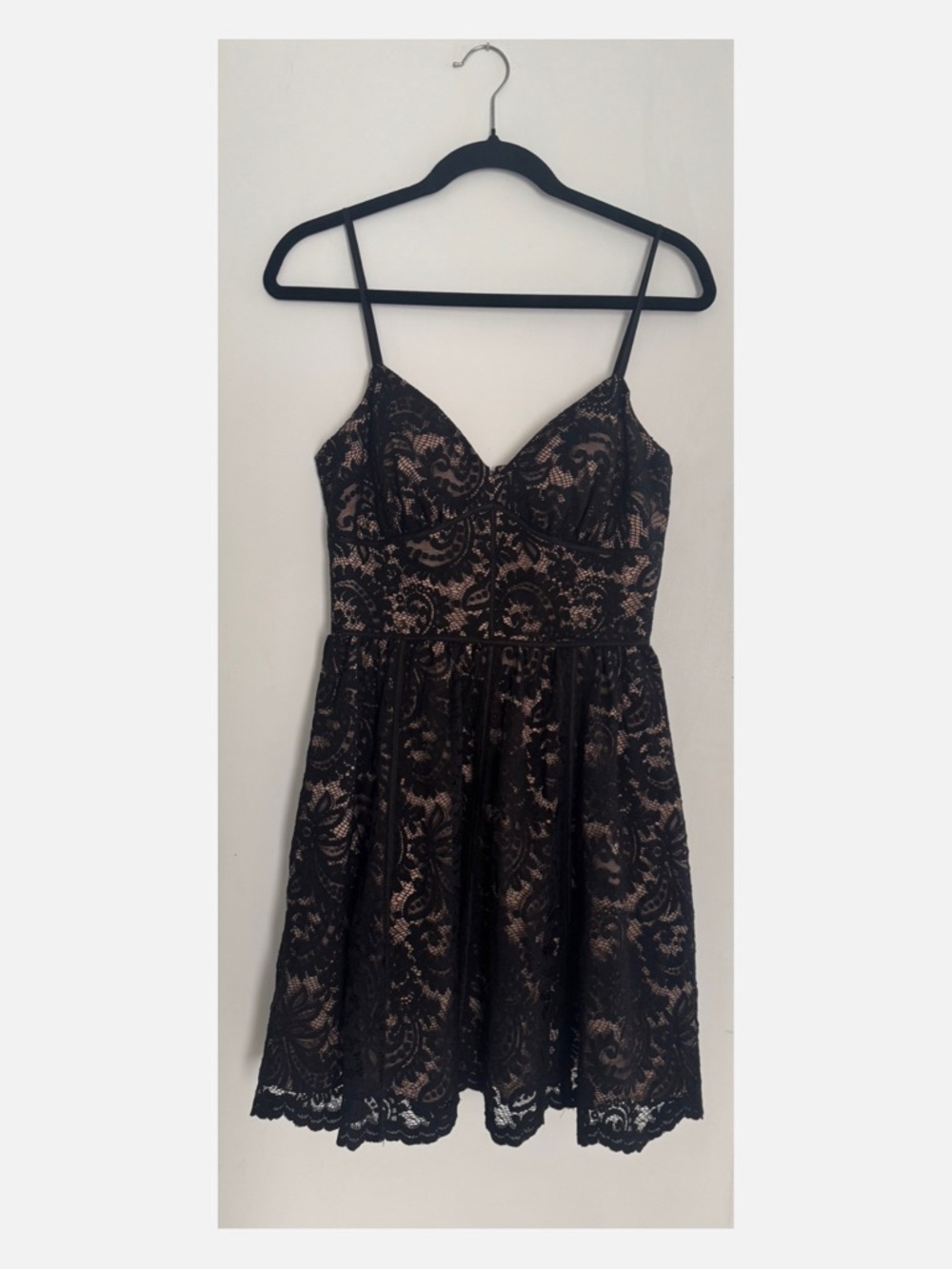 Aidan by Aidan Mattox Black Lace Mini Dress with Nude Lining